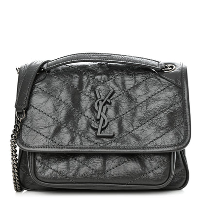 Saint Laurent Crinkled Calfskin Matelasse Monogram Baby Niki Chain Satchel Storm 1 of 11