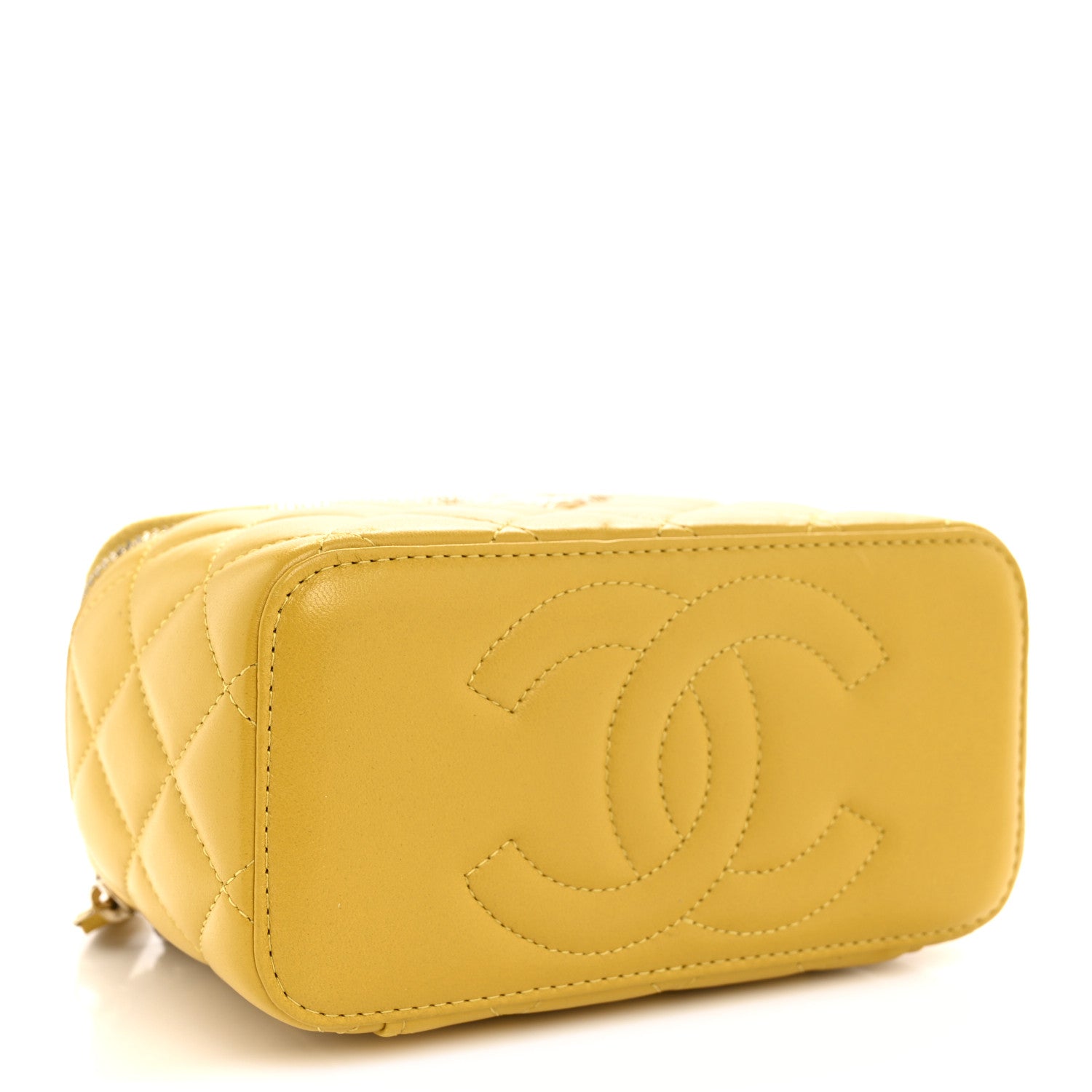 Chanel Lambskin Quilted Small Charming Top Handle Vanity Case With Chain Yellow 4 of 13