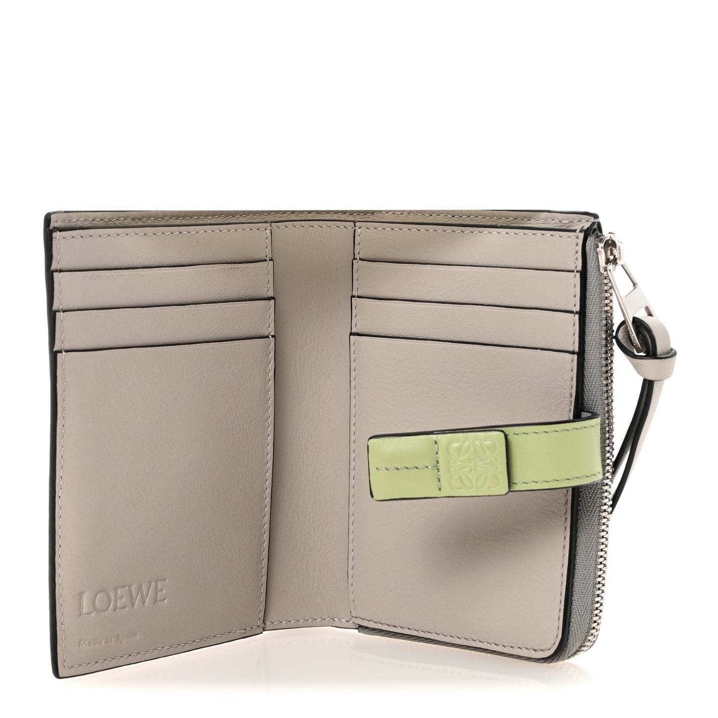 Grained Calfskin Small Vertical Wallet Pearl Grey Light Pale Green