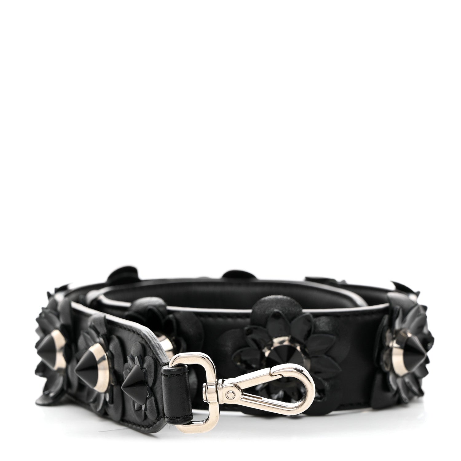 Fendi Vitello Dolce Nappa Patent Flowerland Studded Strap You Black 1 of 4