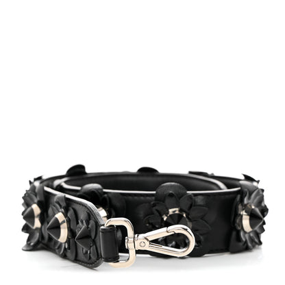 Fendi Vitello Dolce Nappa Patent Flowerland Studded Strap You Black 1 of 4