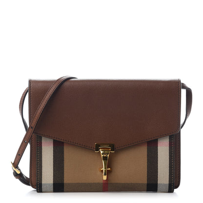 Burberry Derby Calfskin House Check Small Macken Crossbody Bag Tan 1 of 11