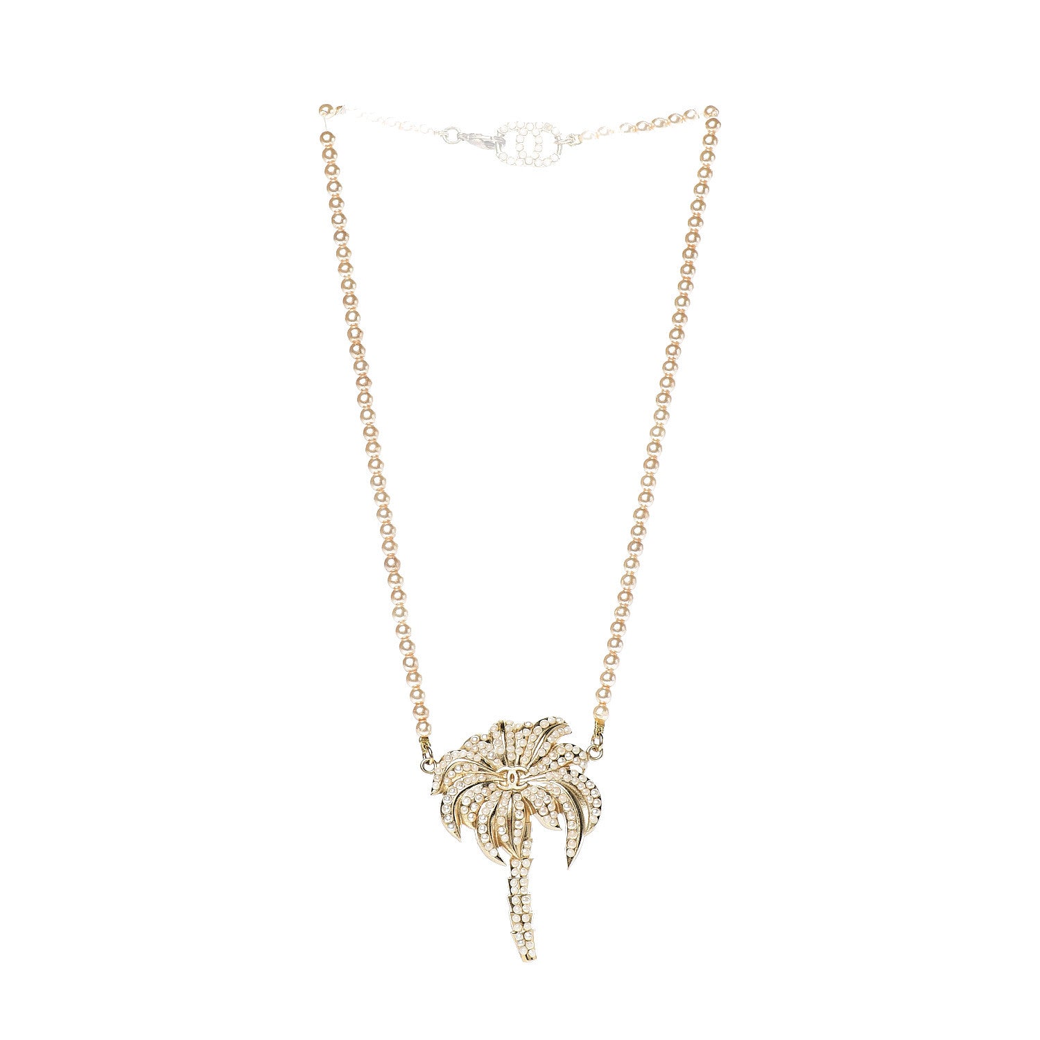 Chanel Pearl CC Palm Tree Necklace Gold 2 of 7
