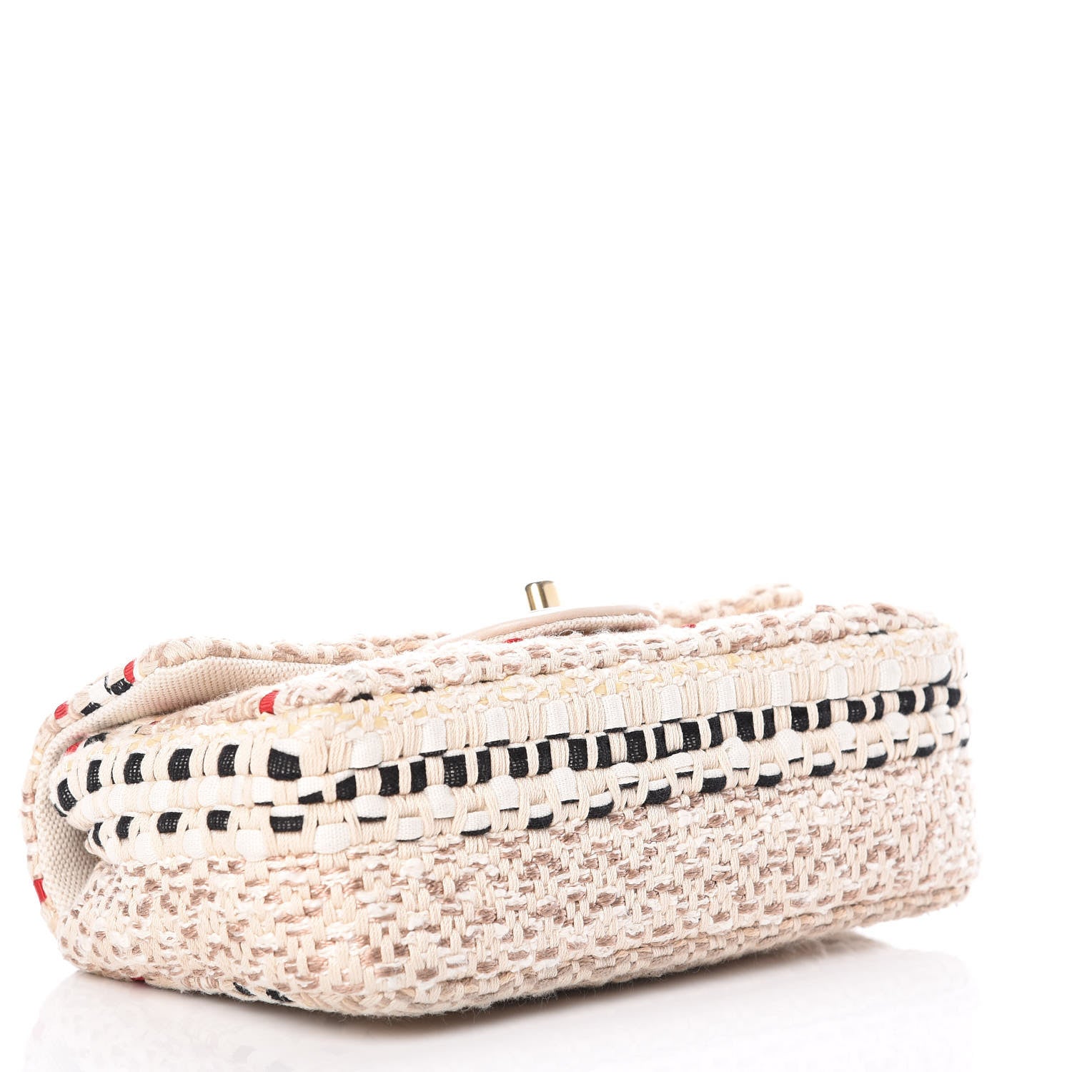 Chanel Cotton Raffia Lambskin Woven Mini Rectangular Flap Beige Red Black 4 of 11