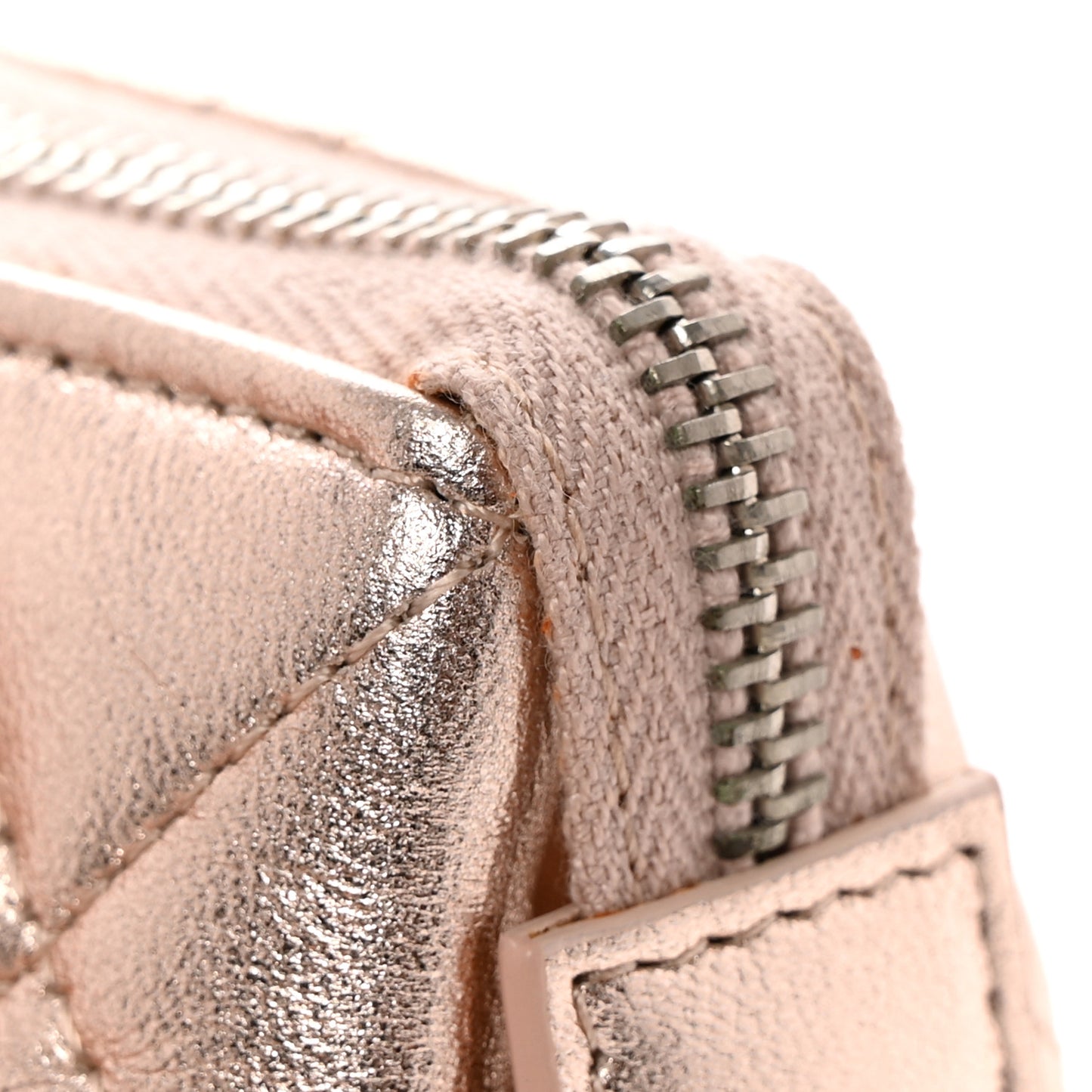 Metallic Lambskin Quilted Cosmetic Pouch Light Pink