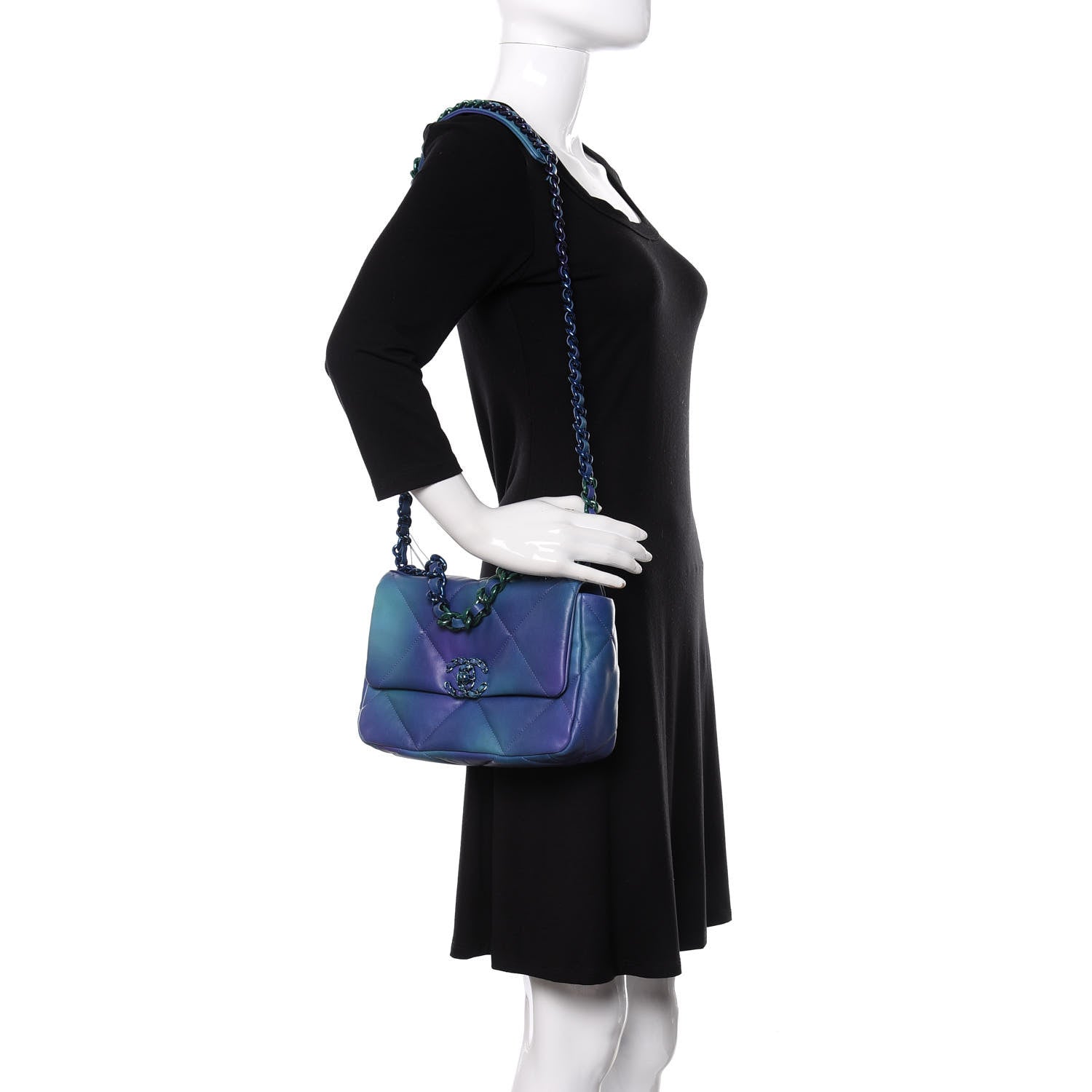 Chanel Tie Dye Calfskin Quilted Medium Chanel 19 Flap Blue Purple 2 of 11