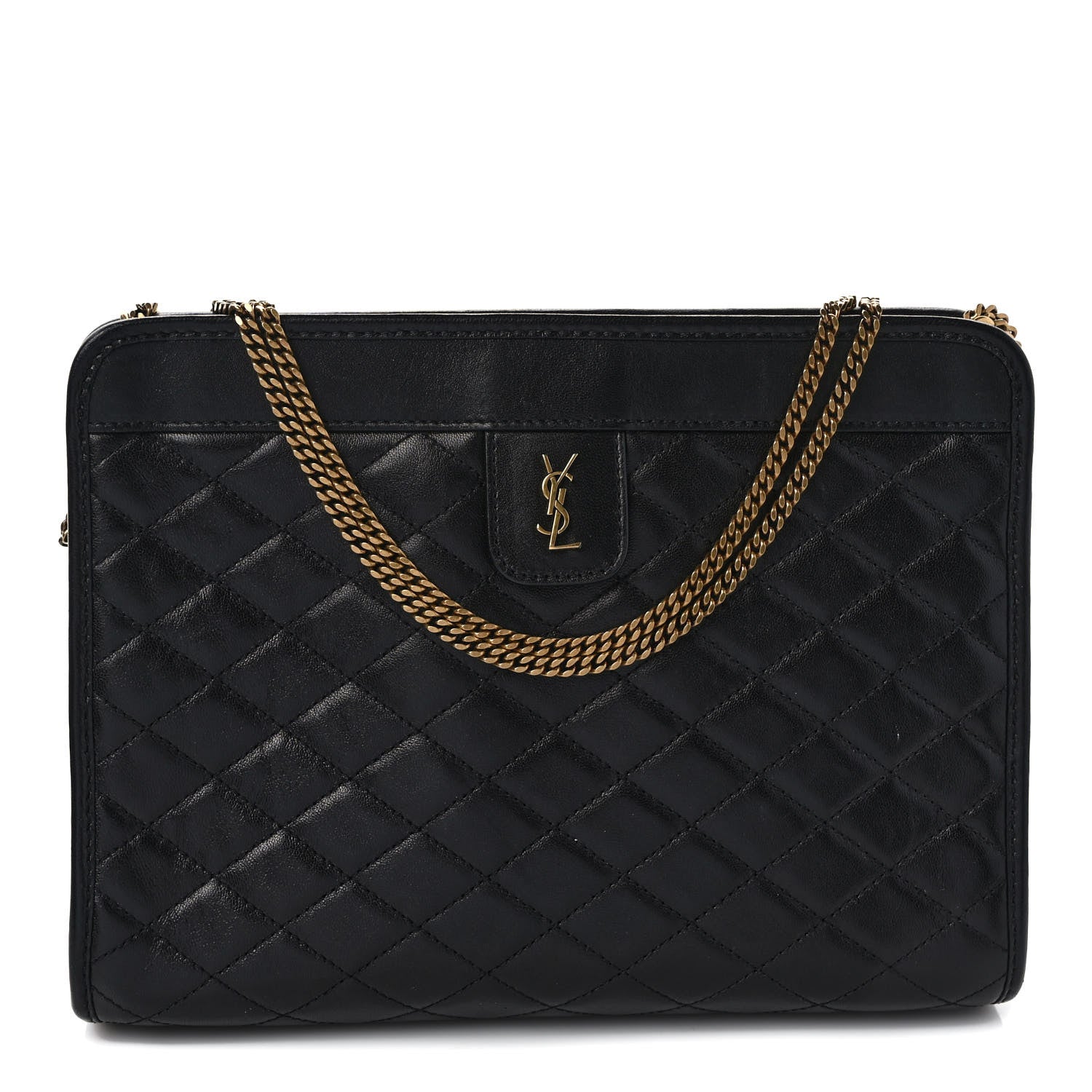 Saint Laurent Lambskin Quilted Monogram Baby Victoire Chain Clutch Bag Black 1 of 8