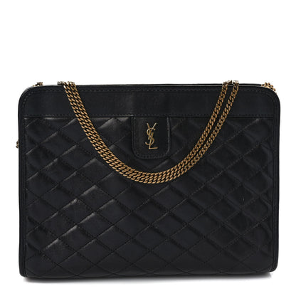 Saint Laurent Lambskin Quilted Monogram Baby Victoire Chain Clutch Bag Black 1 of 8