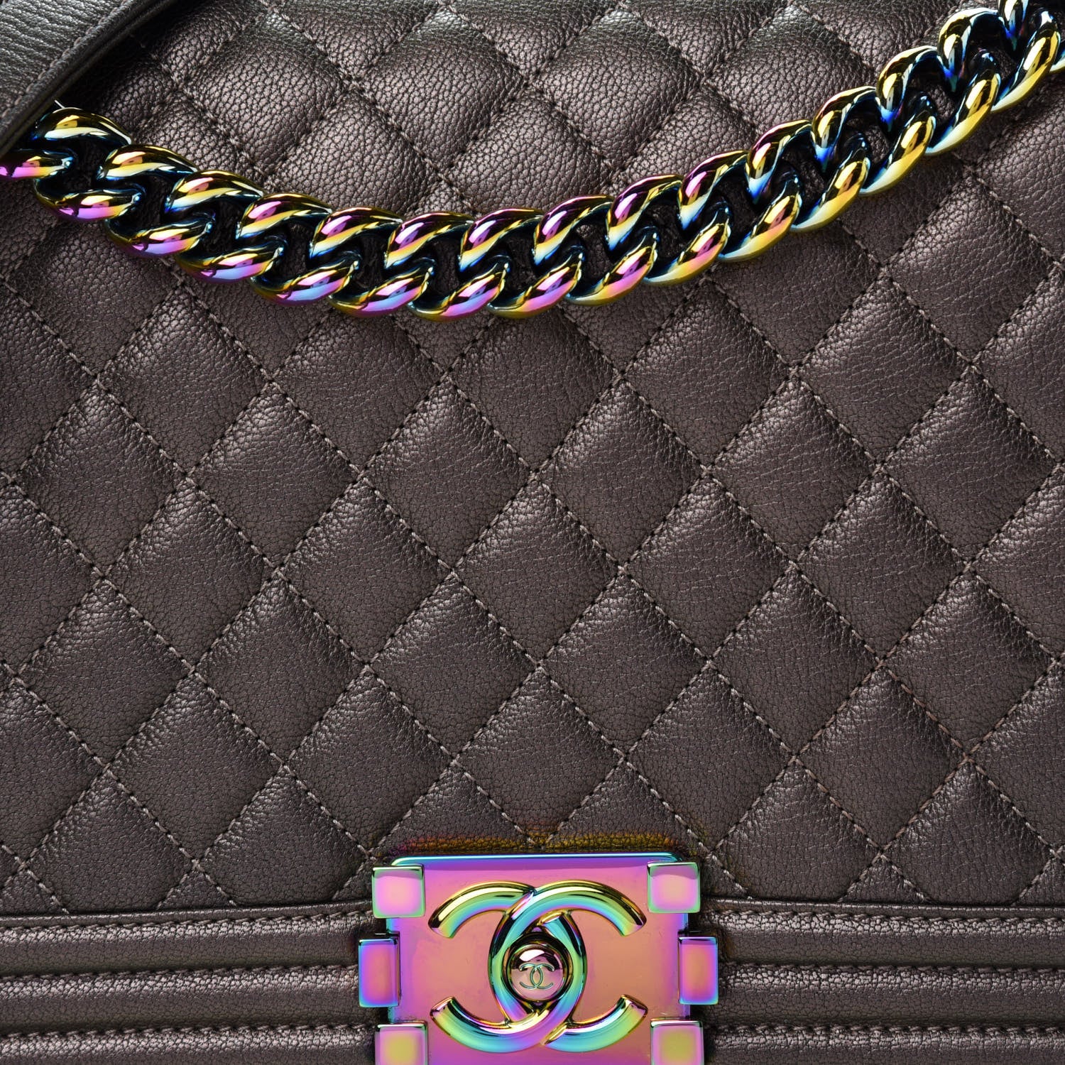 Chanel Iridescent Goatskin Quilted New Medium Boy Flap Dark Gold 10 of 11