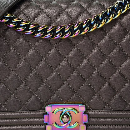 Chanel Iridescent Goatskin Quilted New Medium Boy Flap Dark Gold 10 of 11