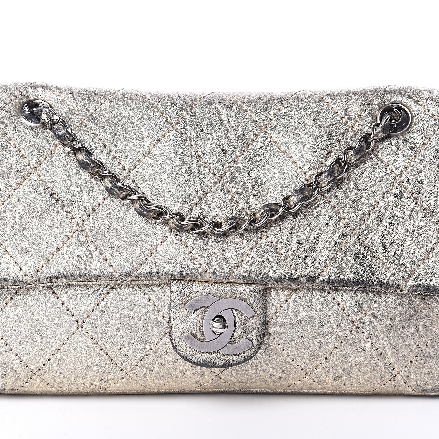 Chanel Distressed Metallic Lambskin Quilted Le Marais Ligne Flap Gold 7 of 9