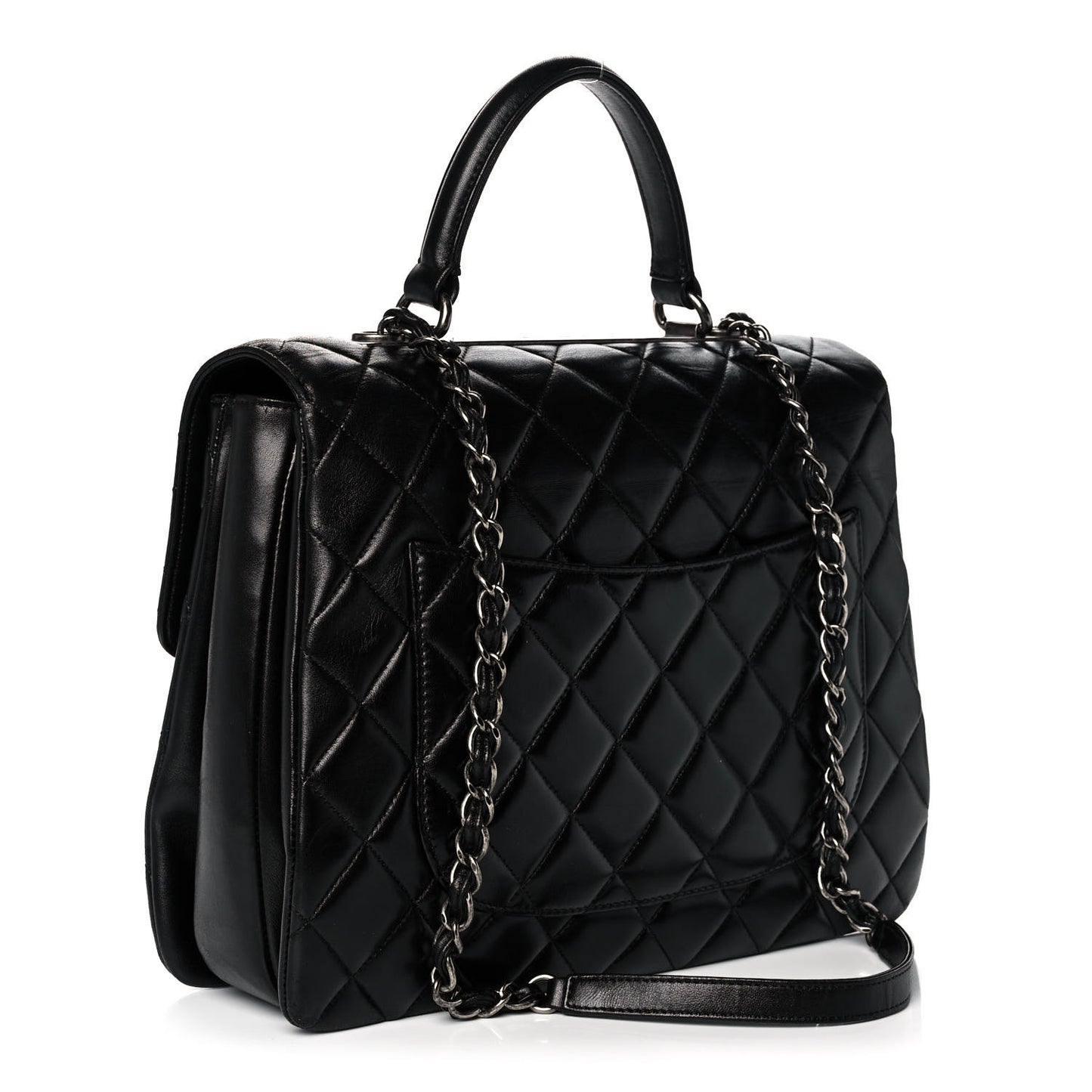 Lambskin Quilted Large Trendy CC Dual Handle Flap Bag Black