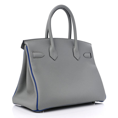 Hermes Togo Horseshoe Birkin 30 Gris Mouette Bleu Electrique 3 of 10