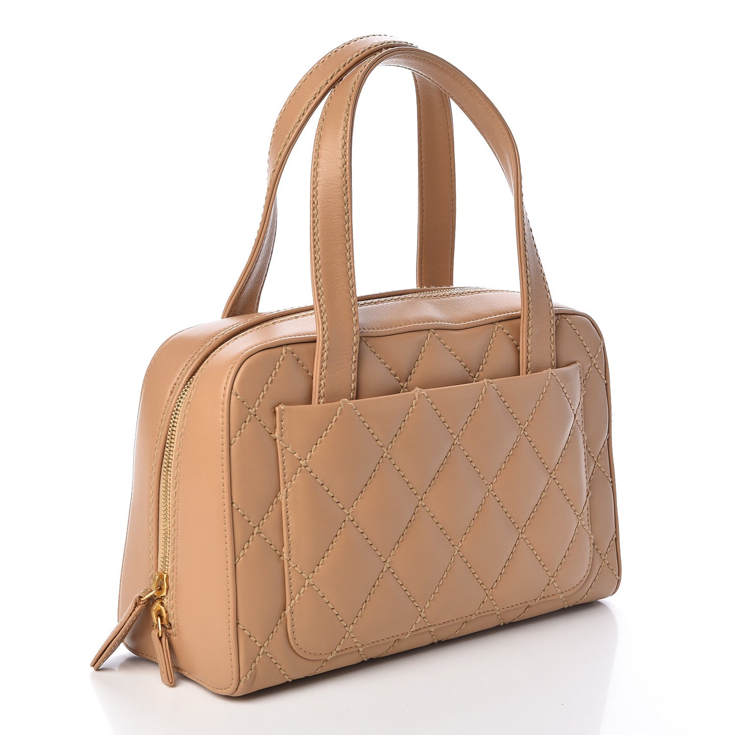 Calfskin Stitch Surpique Bowler Beige