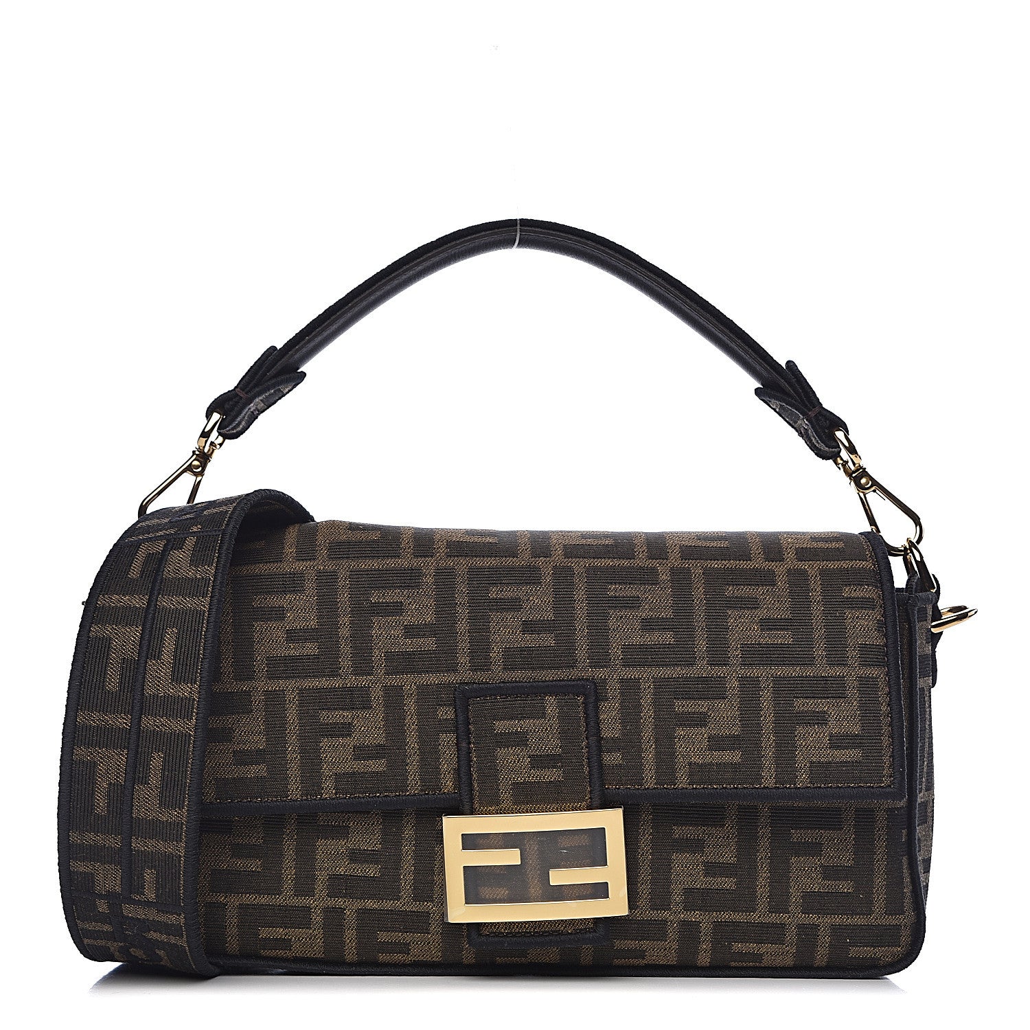 Fendi Fabric Jacquard FF 1974 Medium Baguette Tobacco Moro Black 1 of 10