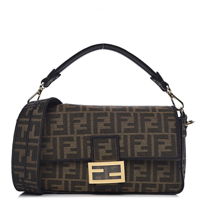 Fendi Fabric Jacquard FF 1974 Medium Baguette Tobacco Moro Black 1 of 10