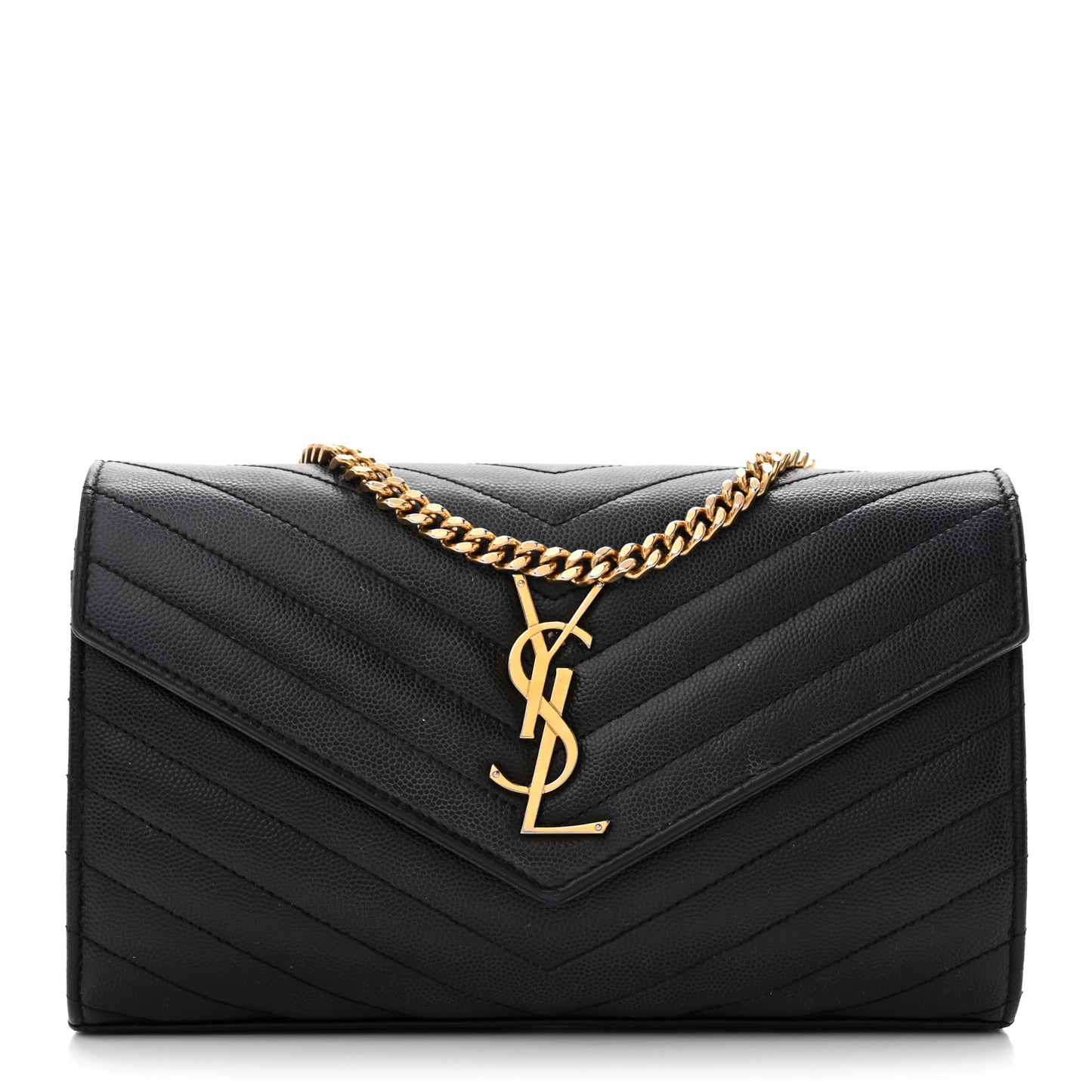 Grain De Poudre Matelasse Chevron Monogram Chain Wallet Black