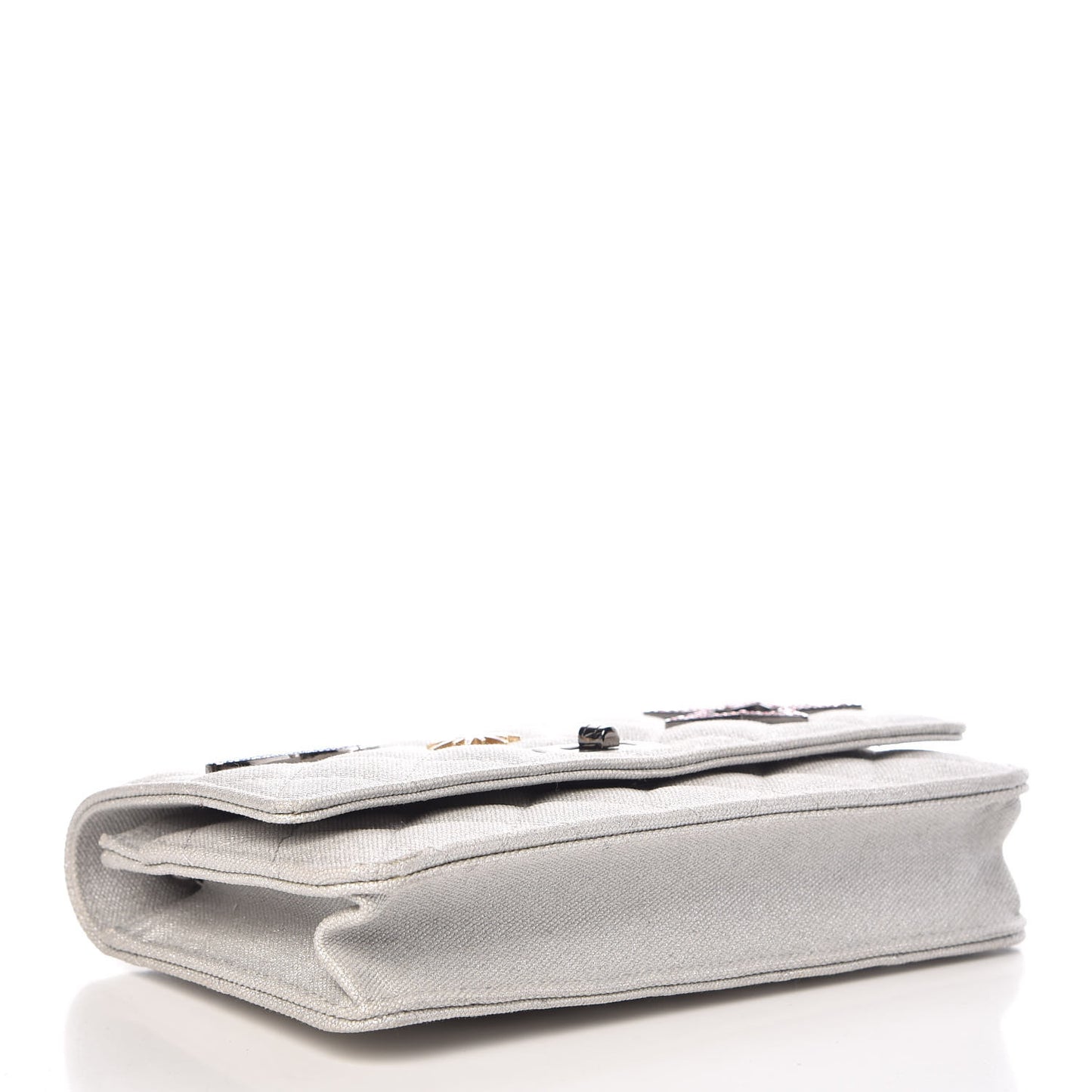 Metallic Canvas Quilted Space Charms Wallet On Chain WOC Silver