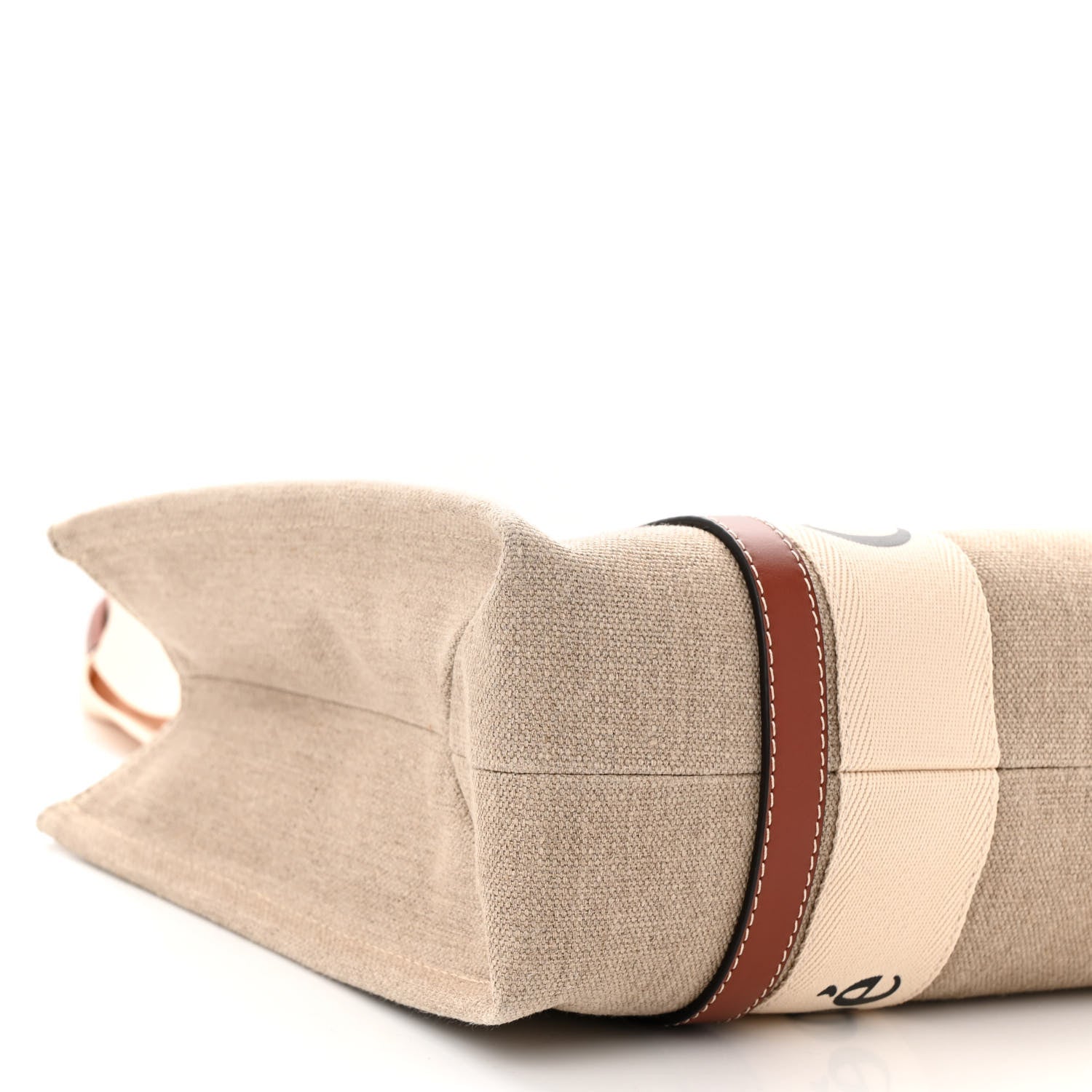Chloe Linen Calfskin Medium Woody Ribbon Tote White Brown 9 of 10