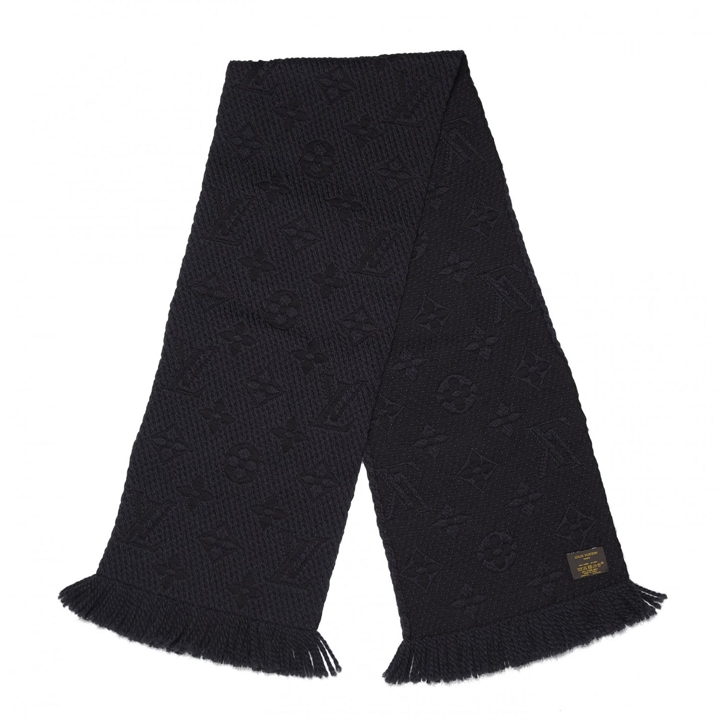 Wool Silk Logomania Scarf Charcoal Grey