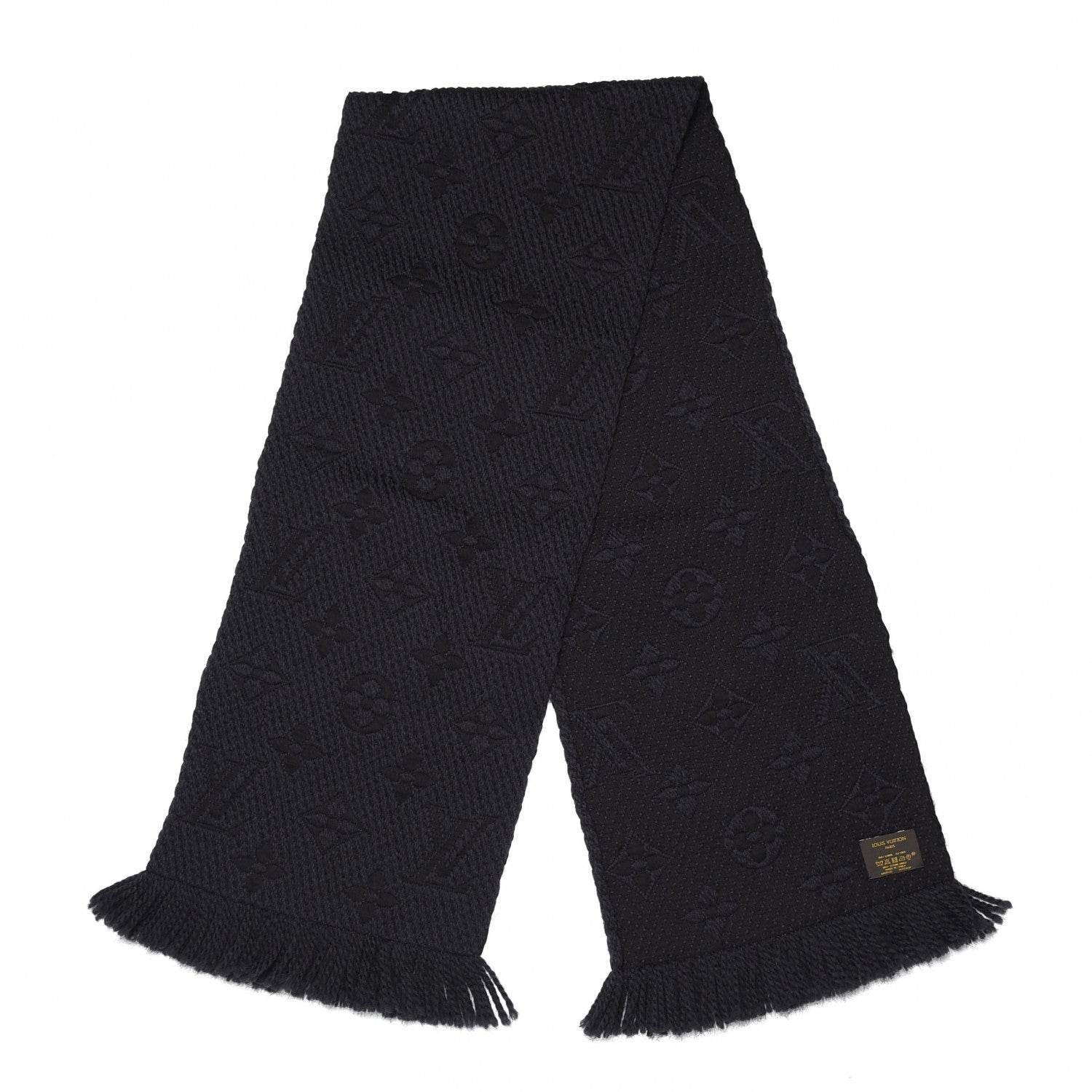 Louis Vuitton Wool Silk Logomania Scarf Charcoal Grey 3 of 4