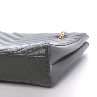 Saint Laurent Grain de Poudre Matelasse Chevron Medium Tribeca Shopping Bag Vert Fonce 9 of 10