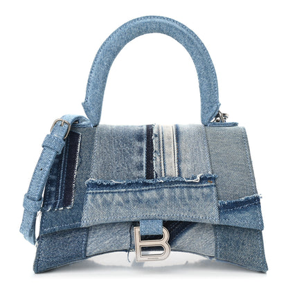 Balenciaga Denim Patchwork Small Hourglass Top Handle Bag Washed Blue 1 of 8