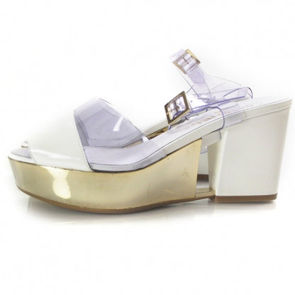 Chanel PVC Patent Platform Shoes 37.5 White and Gold 2 of 7
