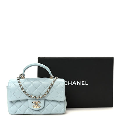 Chanel Lambskin Quilted Mini Top Handle Rectangular Flap Light Blue 12 of 12