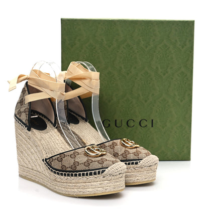 Gucci Monogram Matelasse GG Marmont Ankle Wrap Platform 35/120mm Espadrille Wedges 41 Beige Ebony Black Sand Storm 11 of 11