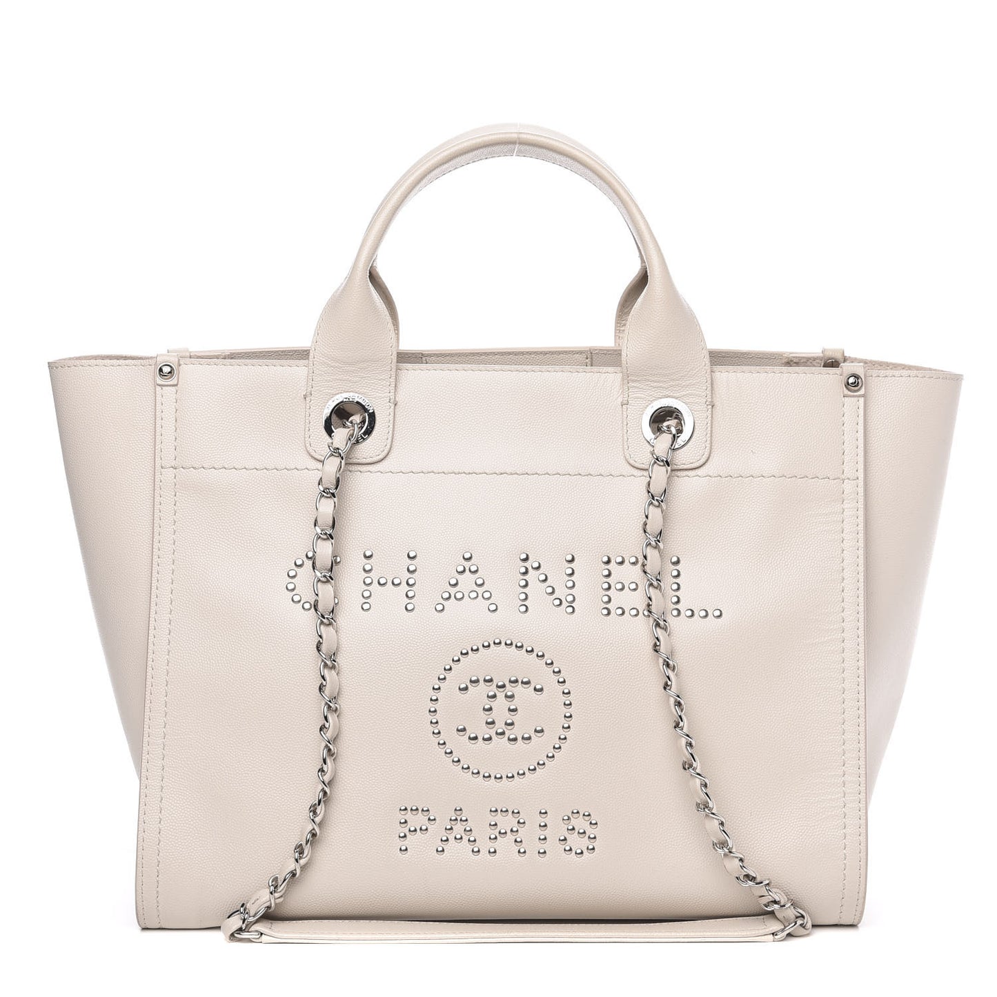 Caviar Small Studded Deauville Tote Ivory