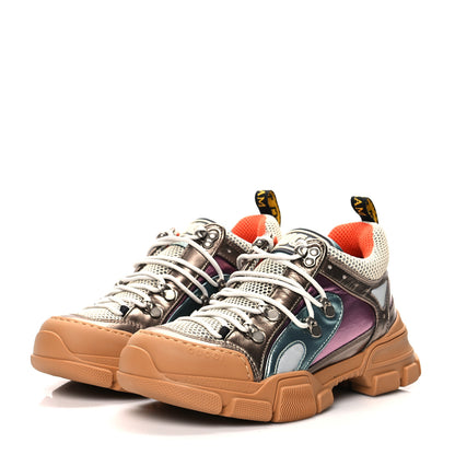 Gucci X SEGA Metallic Calfskin Mesh Womens Flashtrek Sneakers 38 Rame Mystic White Lago 3 of 7