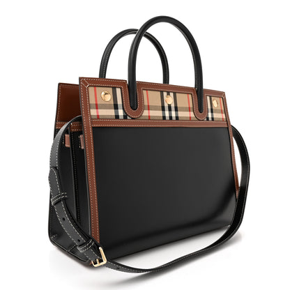 Burberry Calfskin Check Small Two Handle Title Bag Black 3 of 9