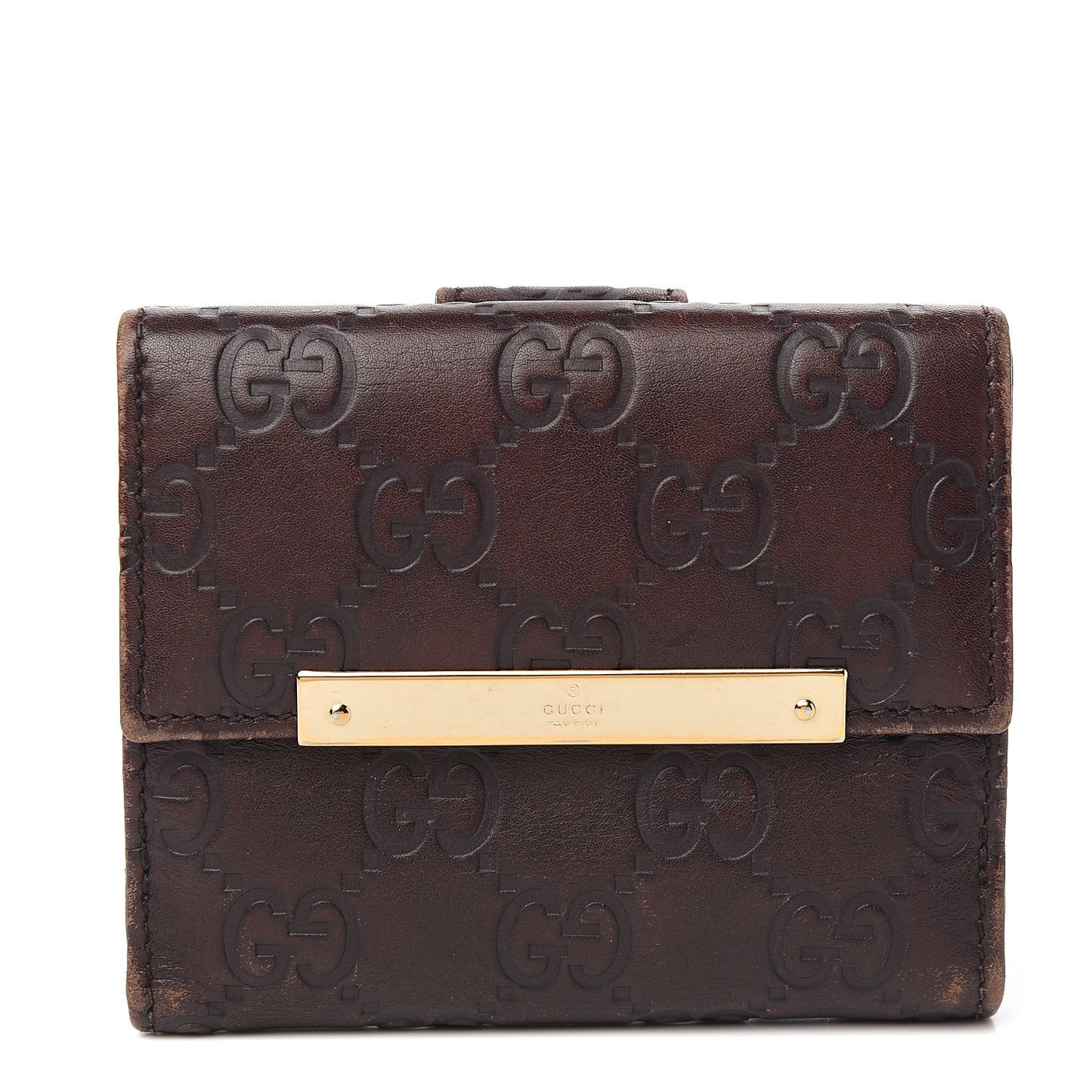 Guccissima Metal Bar French Flap Wallet Dark Chocolate