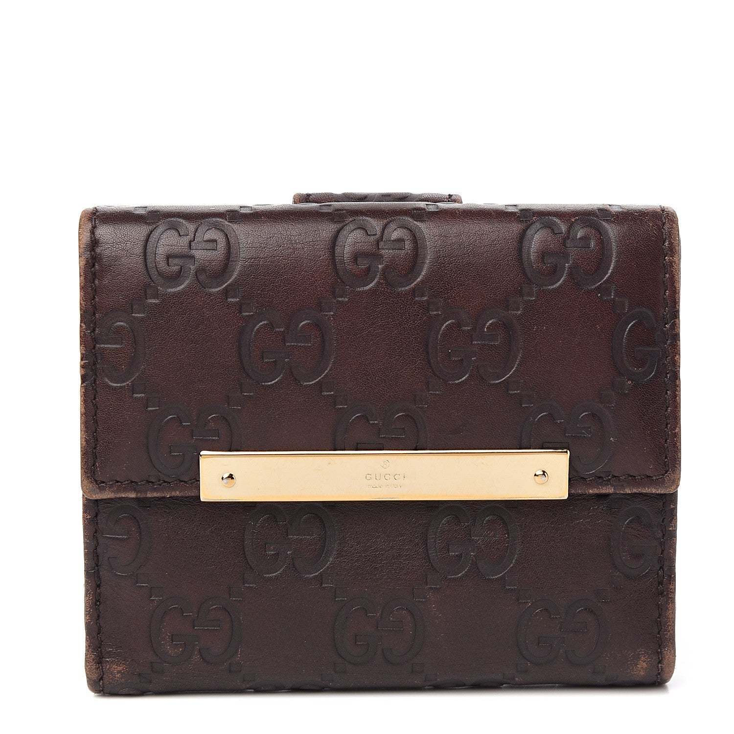 Gucci Guccissima Metal Bar French Flap Wallet Dark Chocolate 1 of 10