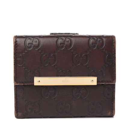 Gucci Guccissima Metal Bar French Flap Wallet Dark Chocolate 1 of 10