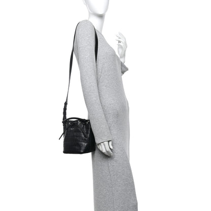Saint Laurent Calfskin Crocodile Embossed Small Emmanuelle Bucket Bag Black 2 of 12