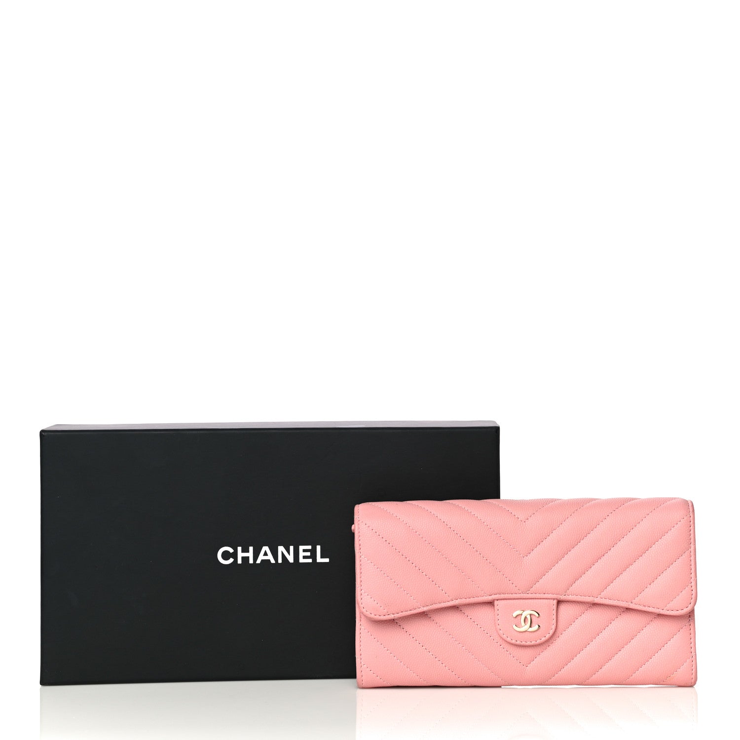Chanel Caviar Chevron Quilted Large Gusset Flap Wallet Pink 12 of 13