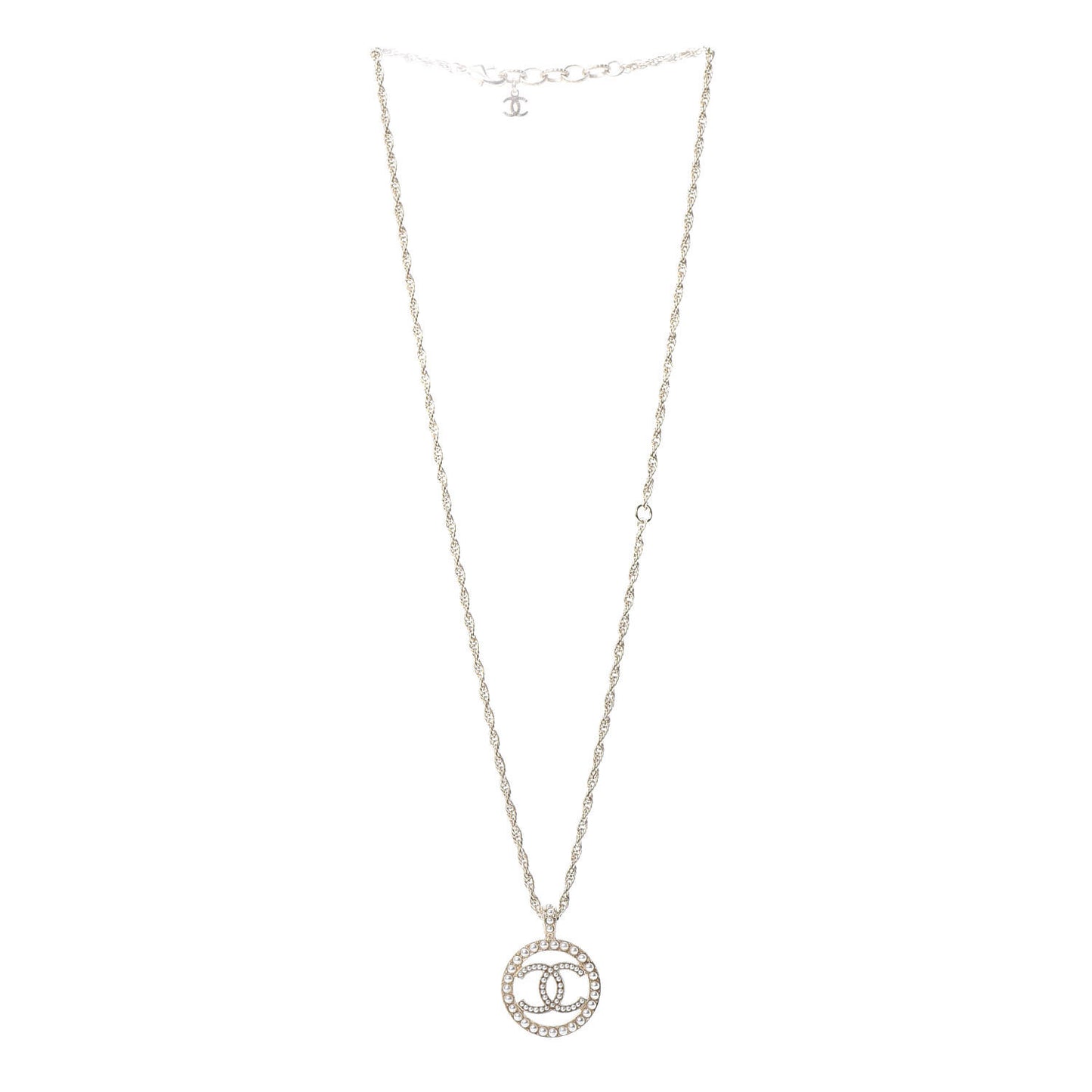Pearl CC Round Pendant Necklace Gold