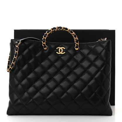 Chanel Shiny Caviar Quilted Chain Handle Shopping Tote Black 12 of 12