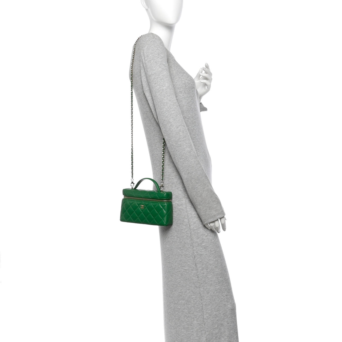 Lambskin Quilted Top Handle Slim Vanity With Chain Green