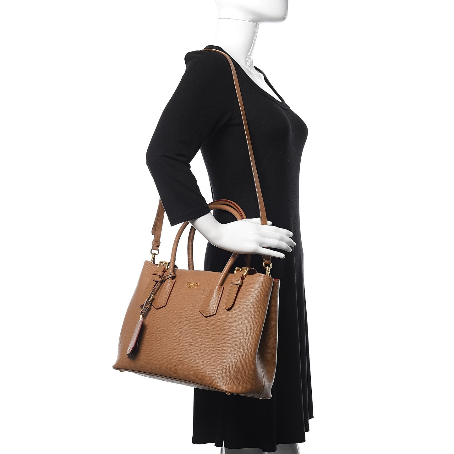 Saffiano Cuir Buckle Tote Caramel