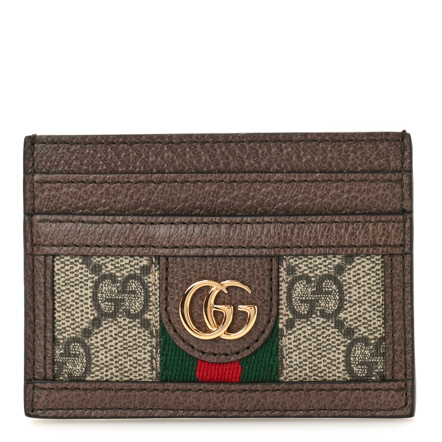 GG Supreme Monogram Textured Dollar Calfskin Ophidia Card Holder Beige Ebony New Acero