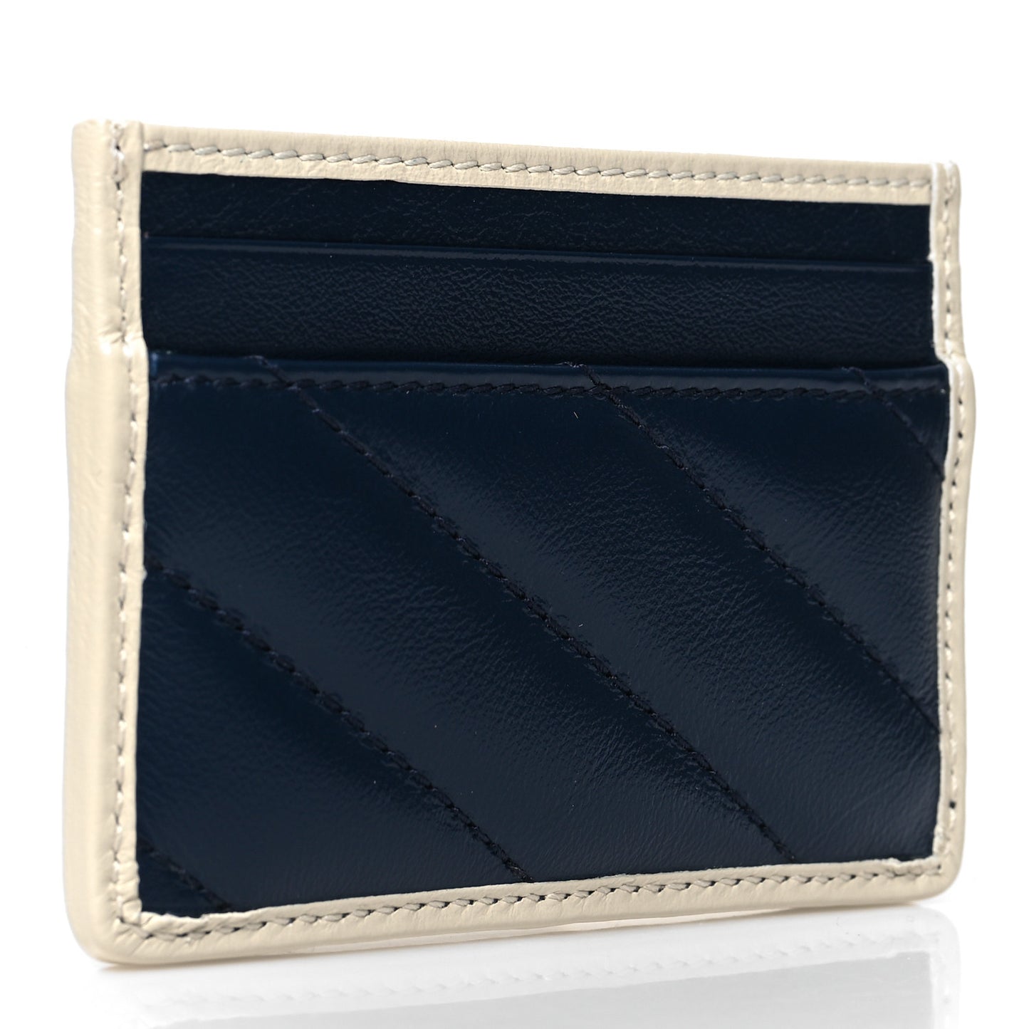 Vintage Effect Calfskin Matelasse Diagonal Torchon GG Marmont Card Holder Blue Agata Mystic White