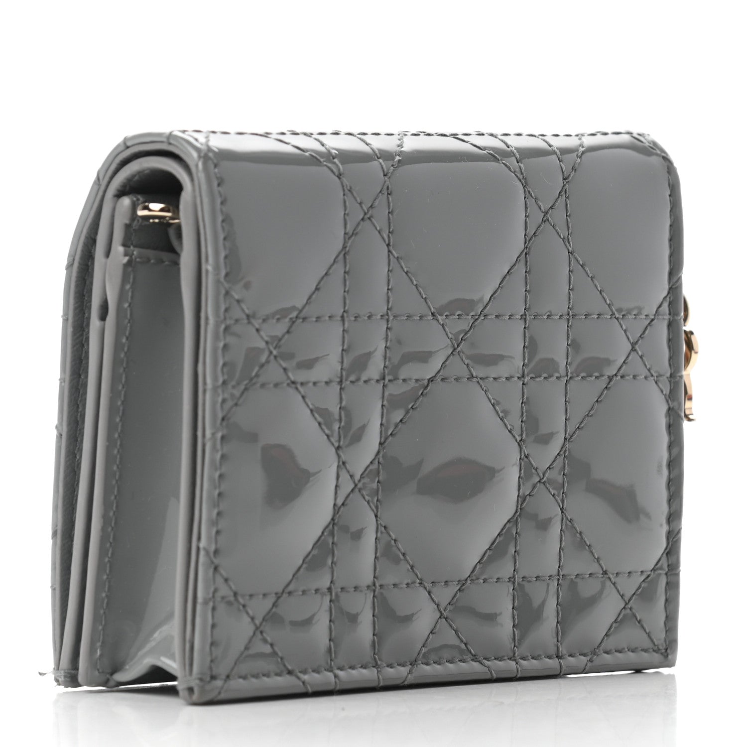 Christian Dior Patent Cannage Mini Lady Dior Wallet Gray Stone 3 of 7