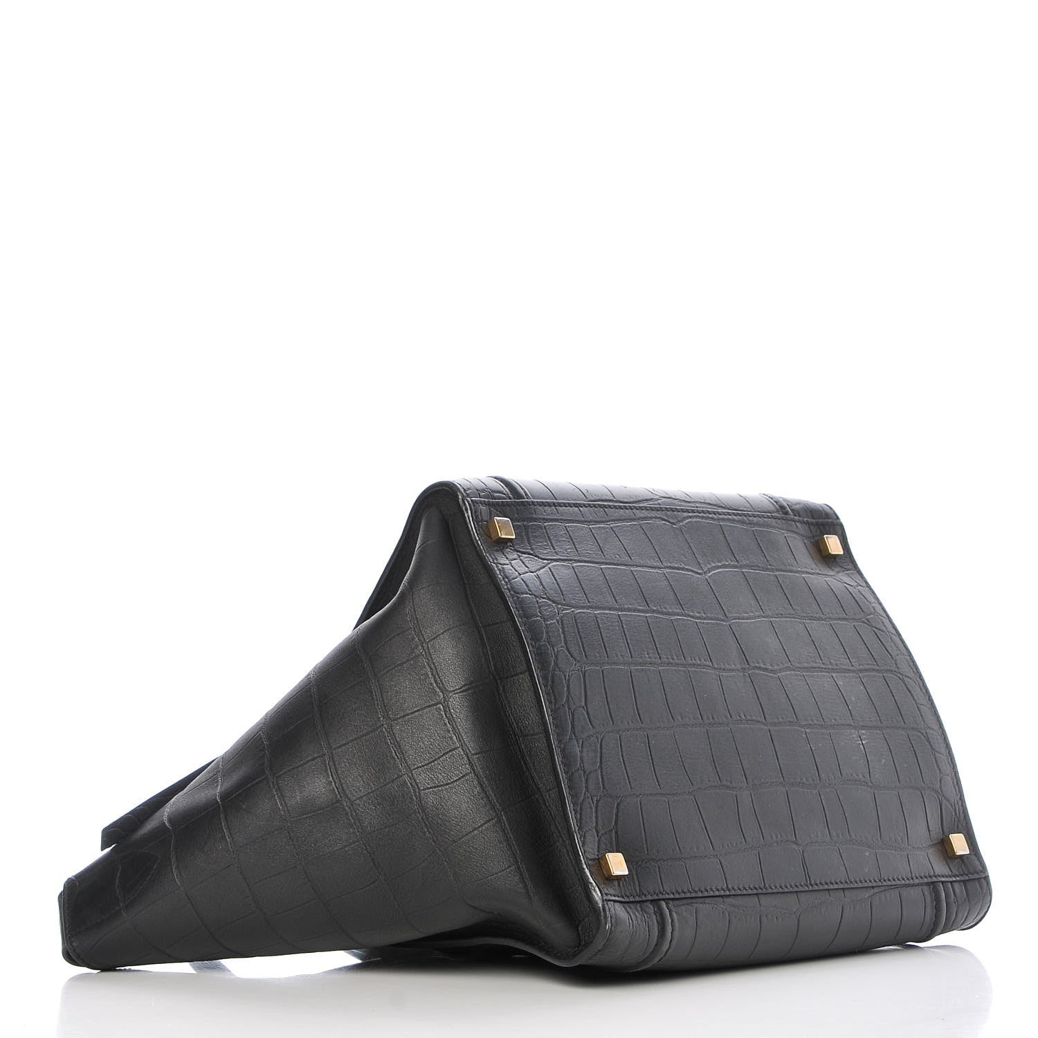 Celine Crocodile Embossed Calfskin Medium Phantom Luggage Black 4 of 10