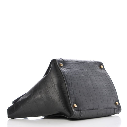 Celine Crocodile Embossed Calfskin Medium Phantom Luggage Black 4 of 10