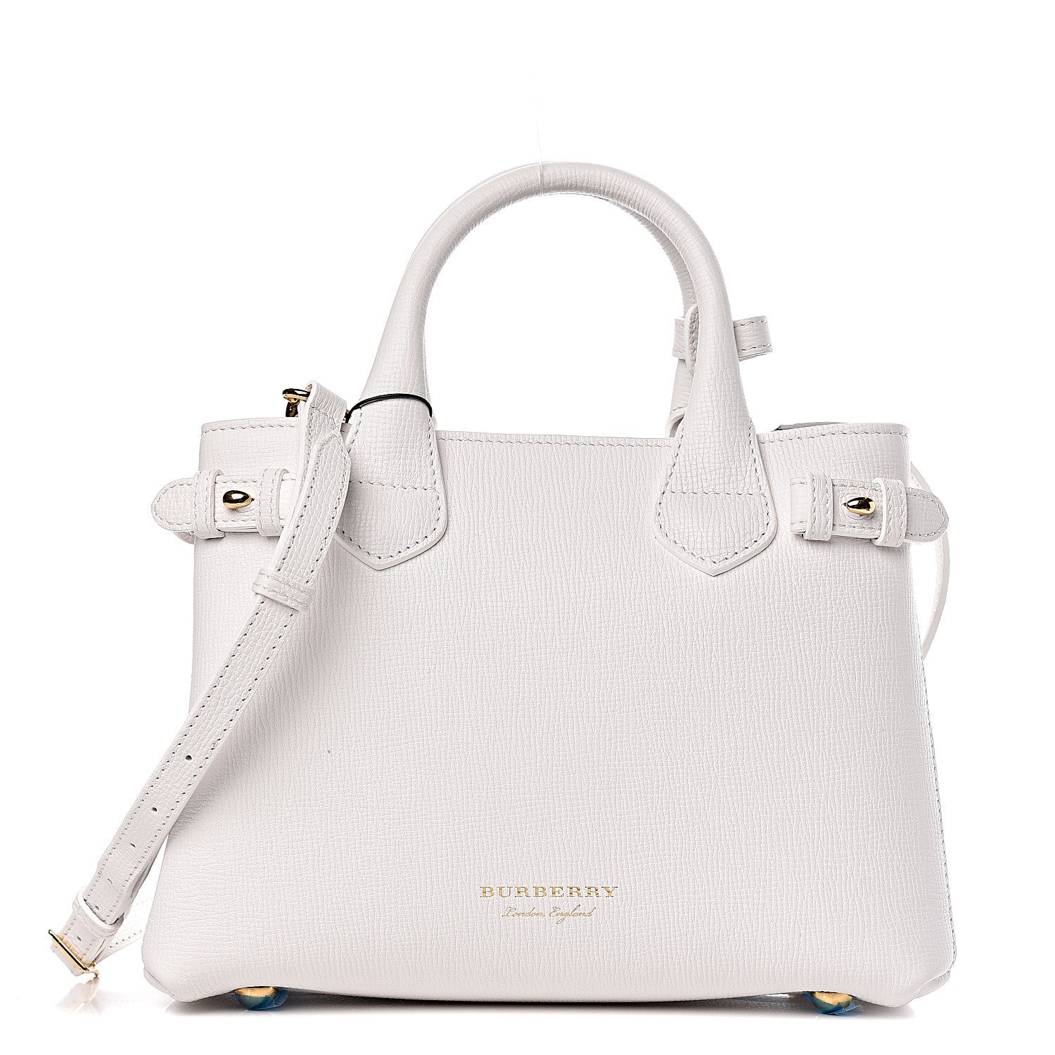 Burberry Grainy Calfskin House Check Small Banner Tote Chalk White 1 of 12