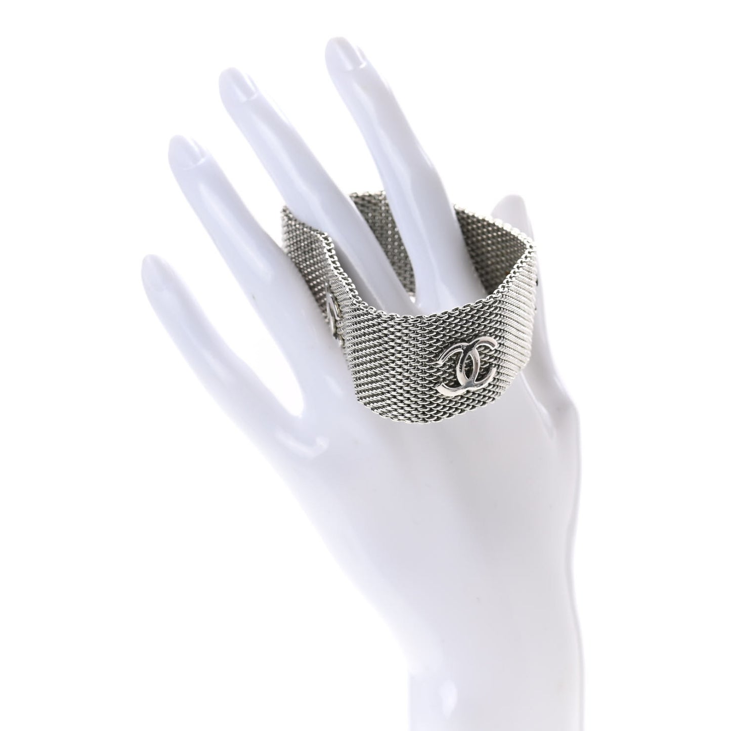 Metal Mesh CC Bracelet Silver
