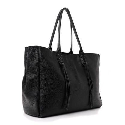 Lanvin Grained Calfskin Logo Small Fringe Shopper Tote Black 4 of 12